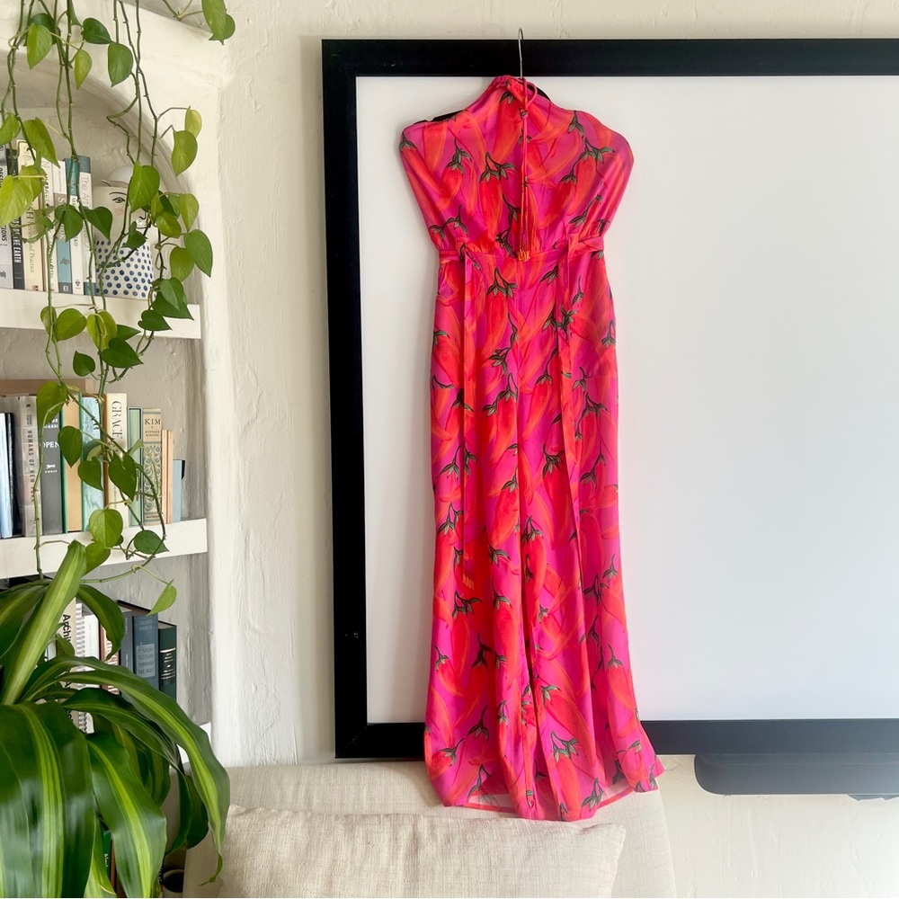 FARM Rio x Anthropologie Chili Pepper Halter Jumpsuit Size Small NWT in Pink Red - Picture 9 of 16